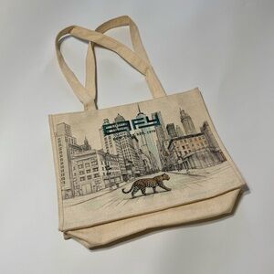 Effy Beige Tote with Cityscape and Leopard Design